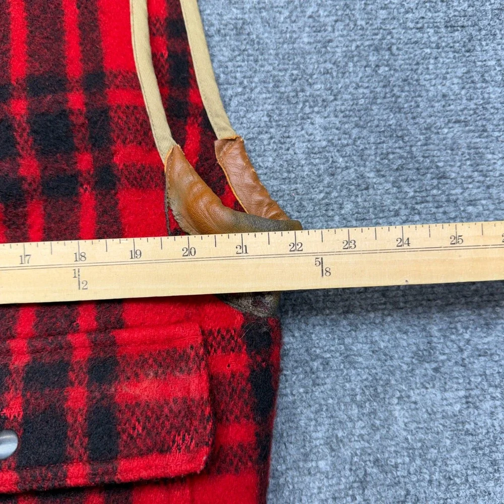 Vintage Polo Ralph Lauren Mens XL Red Black Plaid Wool Hunting Vest Leather Trim
